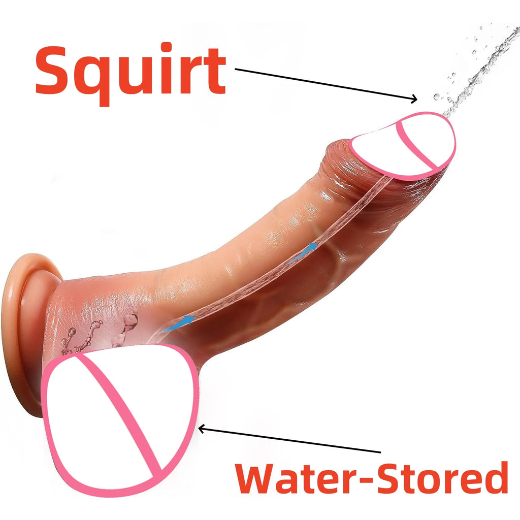 Squirt Dildo, Squirting through Water-Stored Scrotum,