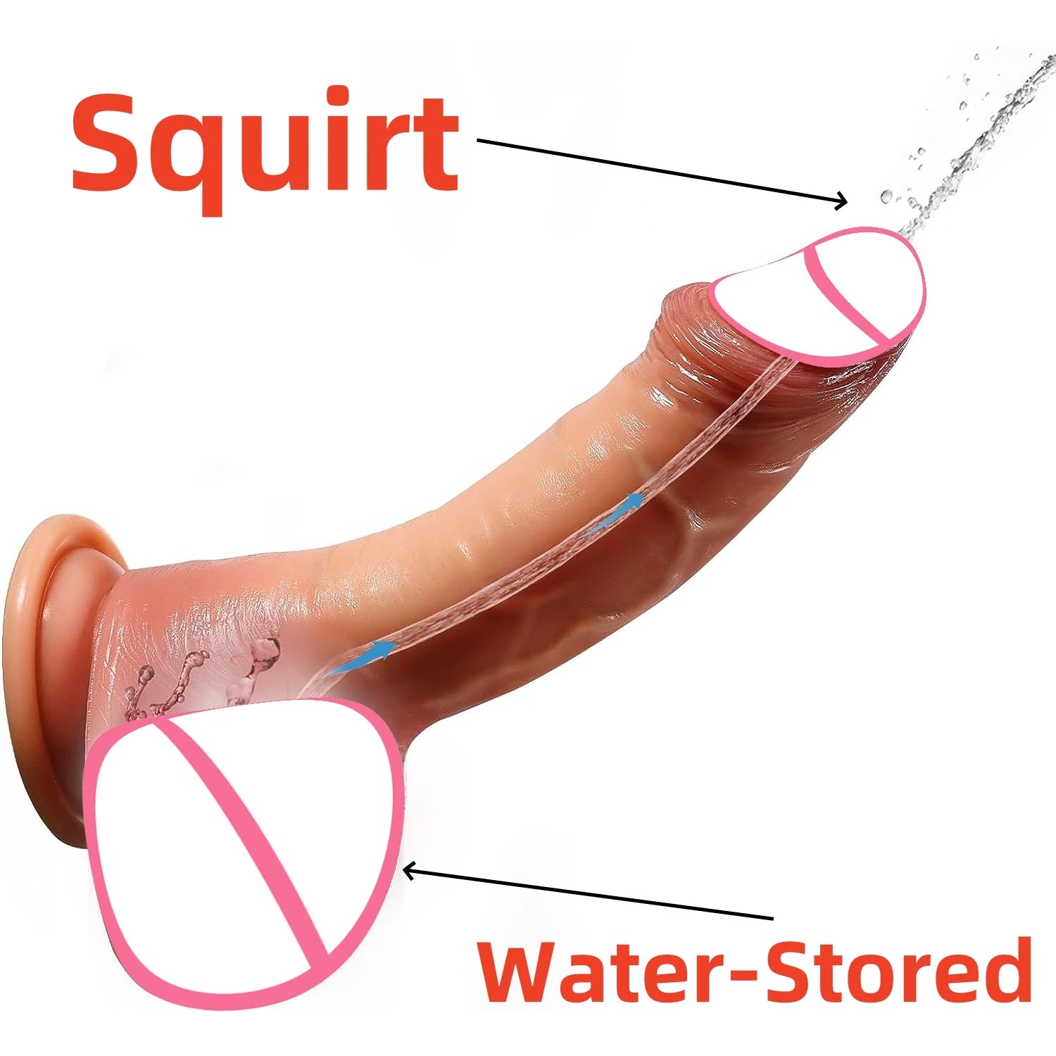 Squirt Dildo, Squirting through Water-Stored Scrotum,